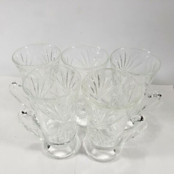 Vintage Irish Coffee Glass Cut Glass Cups Made In Korea Set Of 5 Used Condition - Picture 2 of 7